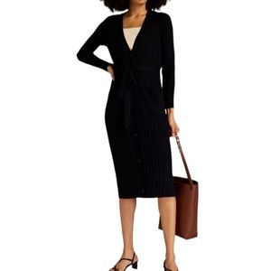 NWT ATM Belted Ribbed Silk Cotton Blend Cardigan Womens Black